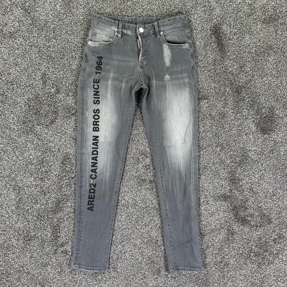 Dsquared2 Grey Skinny‎ Cropped Jeans Canadian Bros Graphic Distressed Mens 38